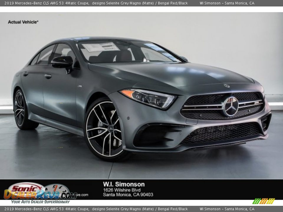 2019 Mercedes-Benz CLS AMG 53 4Matic Coupe designo Selenite Grey Magno (Matte) / Bengal Red/Black Photo #1