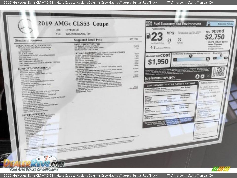2019 Mercedes-Benz CLS AMG 53 4Matic Coupe designo Selenite Grey Magno (Matte) / Bengal Red/Black Photo #10