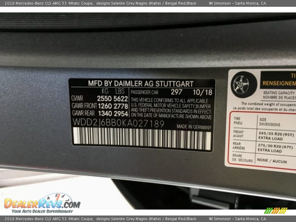 2019 Mercedes-Benz CLS AMG 53 4Matic Coupe designo Selenite Grey Magno (Matte) / Bengal Red/Black Photo #11