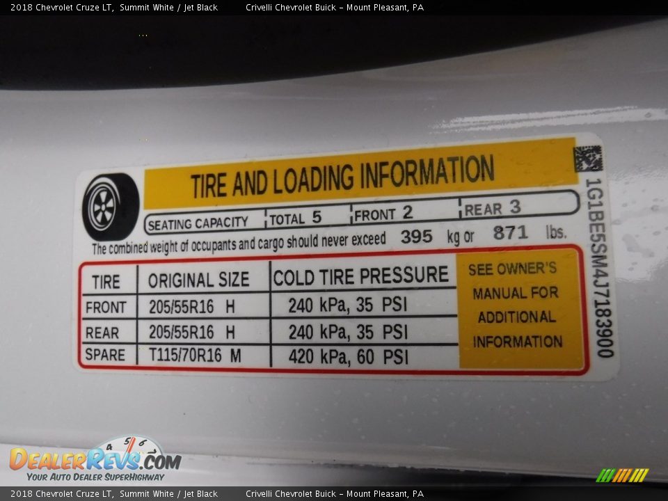 2018 Chevrolet Cruze LT Summit White / Jet Black Photo #33