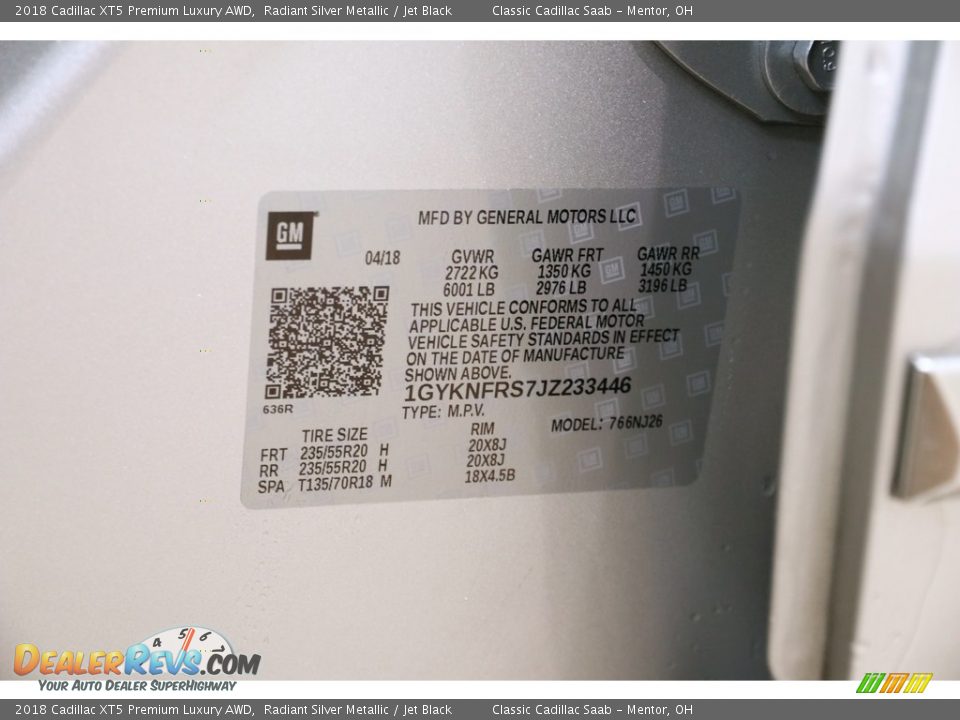 2018 Cadillac XT5 Premium Luxury AWD Radiant Silver Metallic / Jet Black Photo #22