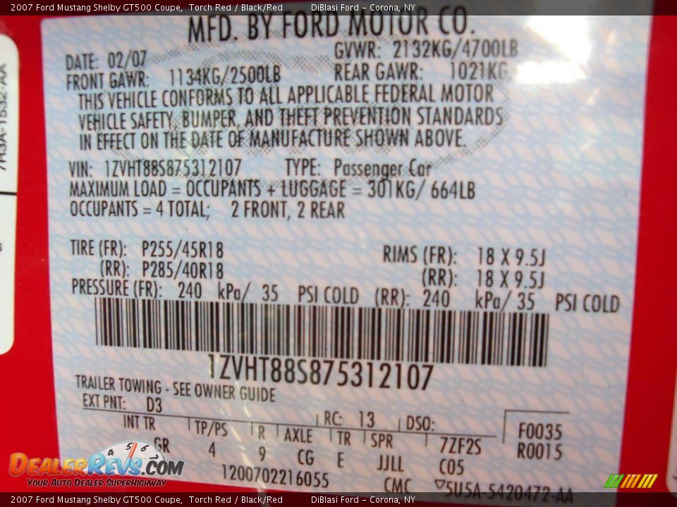 2007 Ford Mustang Shelby GT500 Coupe Torch Red / Black/Red Photo #25