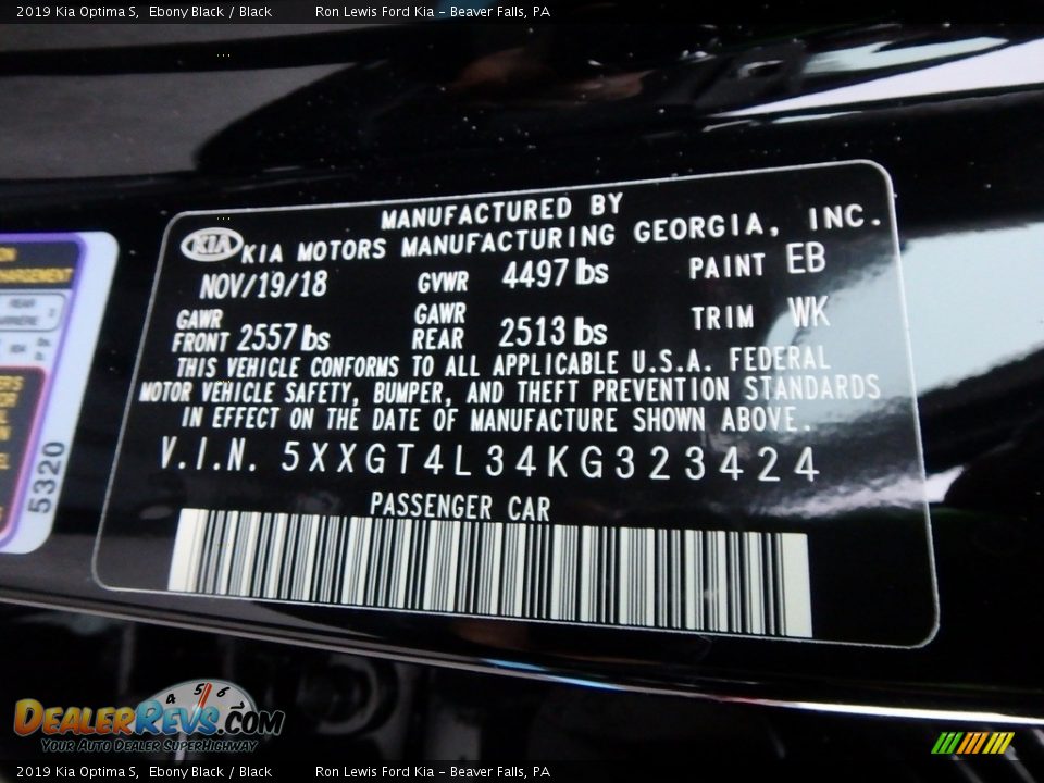 2019 Kia Optima S Ebony Black / Black Photo #14