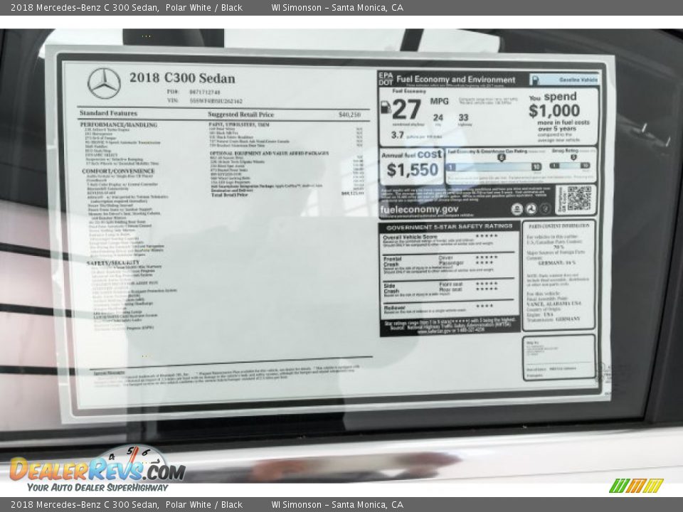 2018 Mercedes-Benz C 300 Sedan Polar White / Black Photo #11