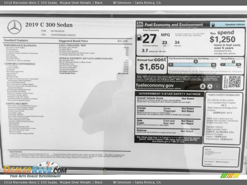 2019 Mercedes-Benz C 300 Sedan Mojave Silver Metallic / Black Photo #10