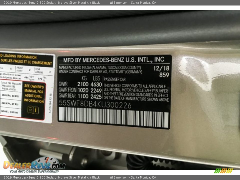 2019 Mercedes-Benz C 300 Sedan Mojave Silver Metallic / Black Photo #11