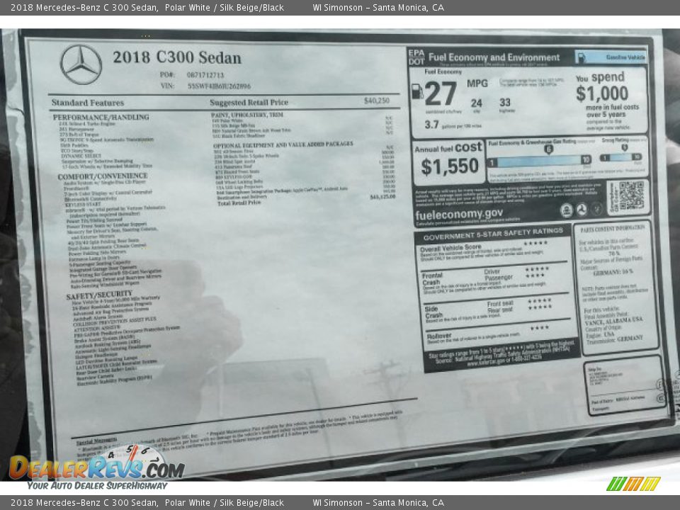 2018 Mercedes-Benz C 300 Sedan Polar White / Silk Beige/Black Photo #2