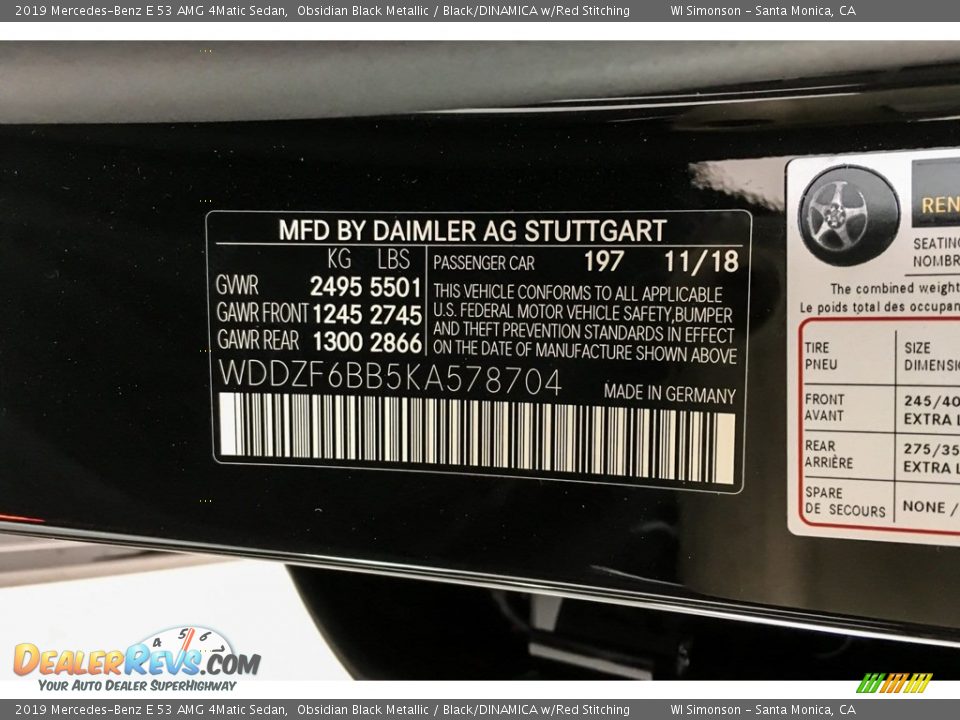 2019 Mercedes-Benz E 53 AMG 4Matic Sedan Obsidian Black Metallic / Black/DINAMICA w/Red Stitching Photo #11