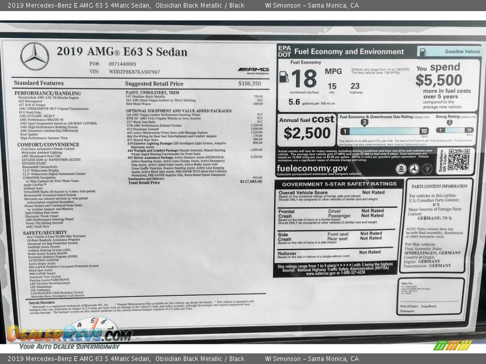 2019 Mercedes-Benz E AMG 63 S 4Matic Sedan Obsidian Black Metallic / Black Photo #10