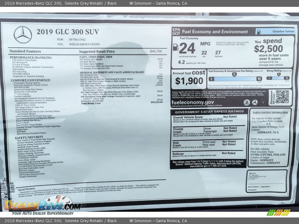 2019 Mercedes-Benz GLC 300 Selenite Grey Metallic / Black Photo #10