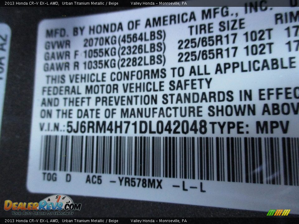 2013 Honda CR-V EX-L AWD Urban Titanium Metallic / Beige Photo #19