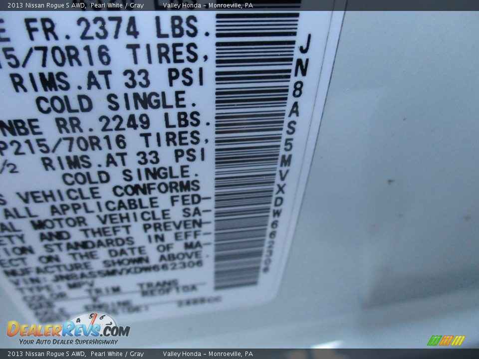 2013 Nissan Rogue S AWD Pearl White / Gray Photo #19