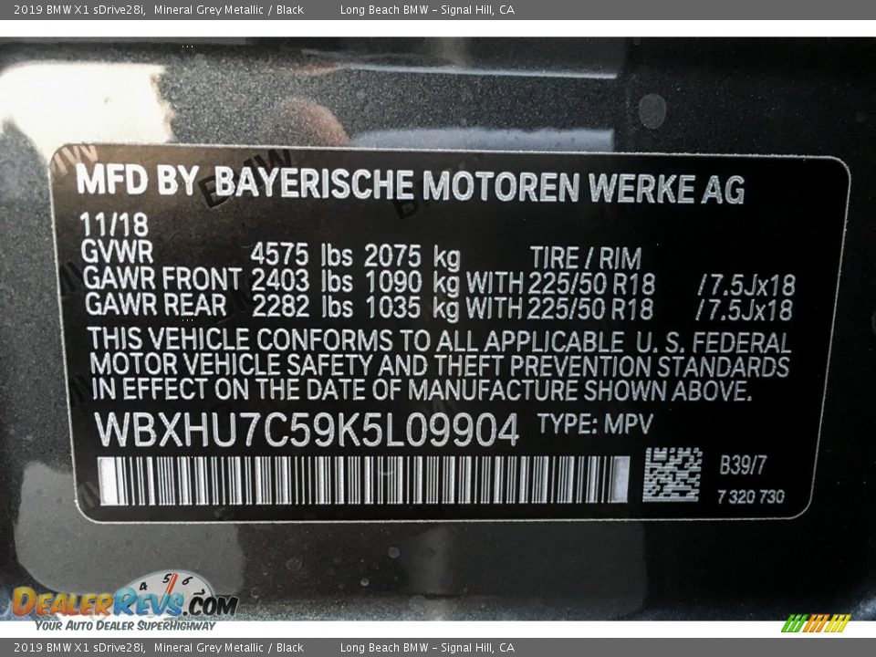 2019 BMW X1 sDrive28i Mineral Grey Metallic / Black Photo #11