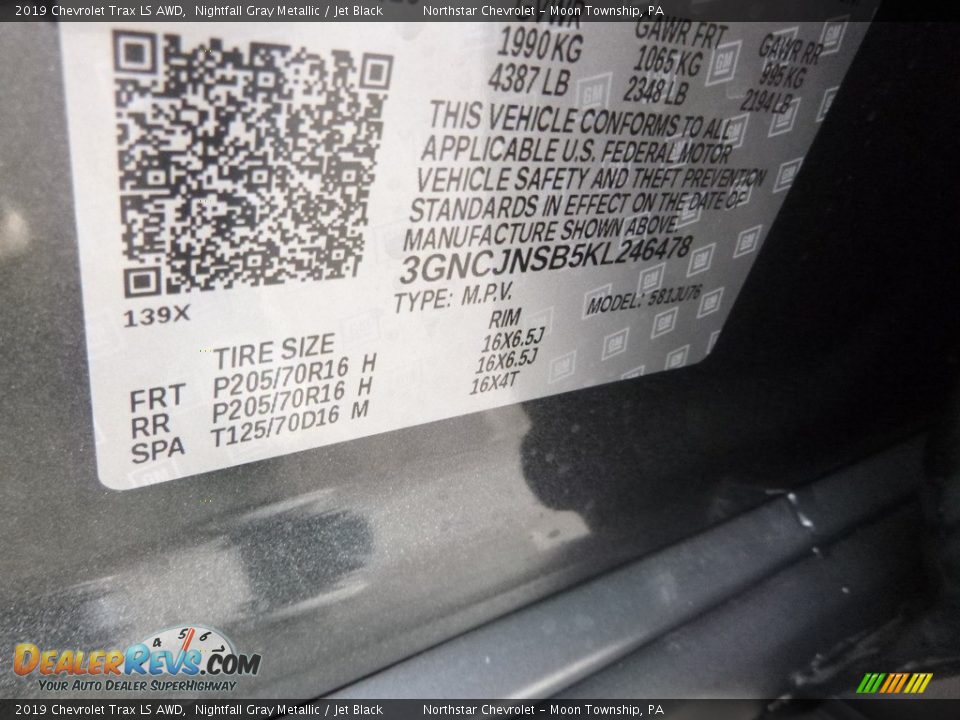 2019 Chevrolet Trax LS AWD Nightfall Gray Metallic / Jet Black Photo #13