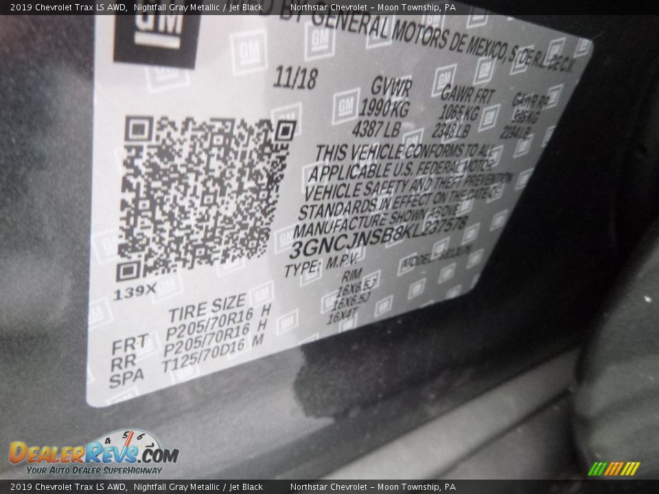 2019 Chevrolet Trax LS AWD Nightfall Gray Metallic / Jet Black Photo #15