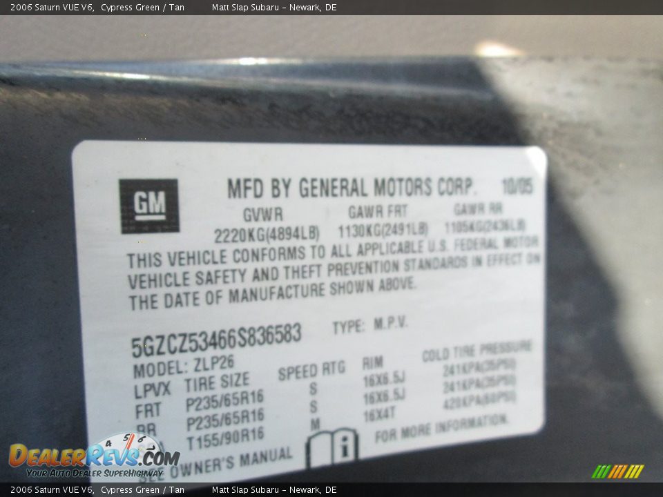 2006 Saturn VUE V6 Cypress Green / Tan Photo #27