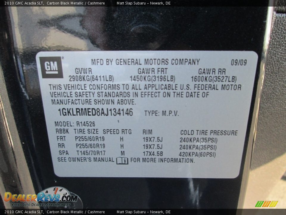 2010 GMC Acadia SLT Carbon Black Metallic / Cashmere Photo #30