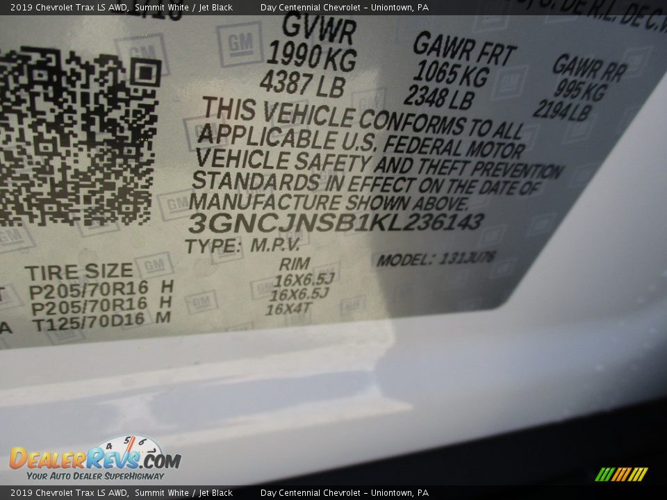 2019 Chevrolet Trax LS AWD Summit White / Jet Black Photo #14