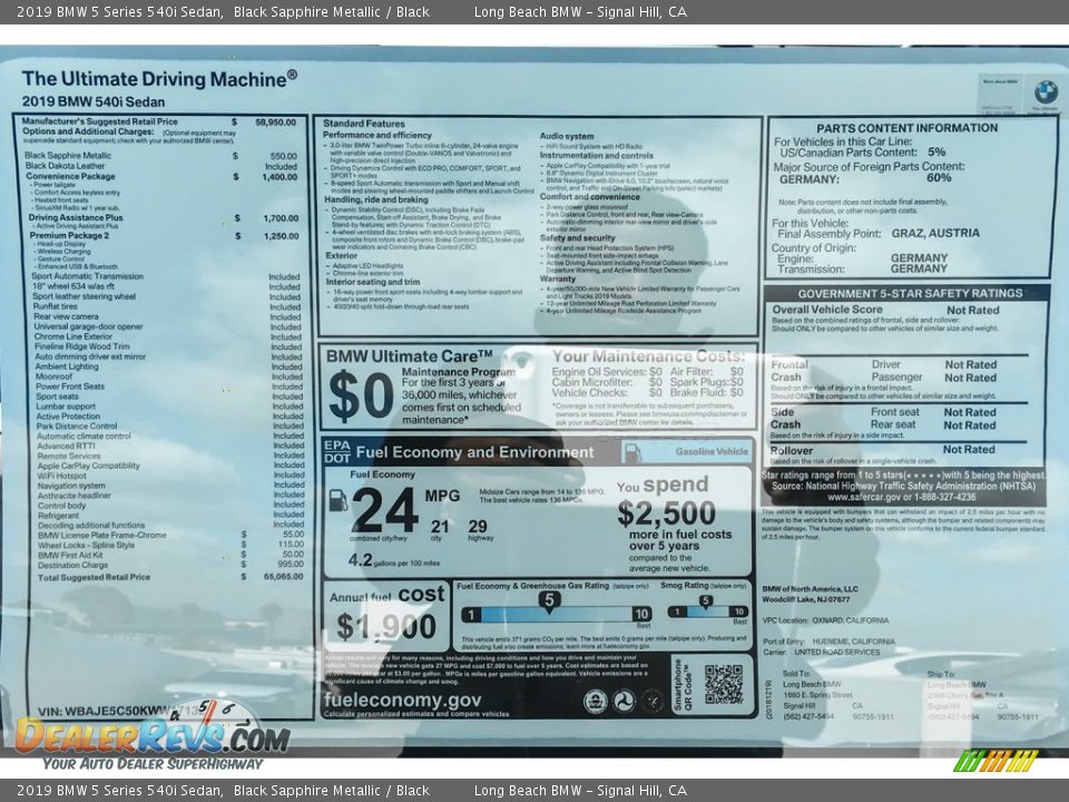2019 BMW 5 Series 540i Sedan Black Sapphire Metallic / Black Photo #10