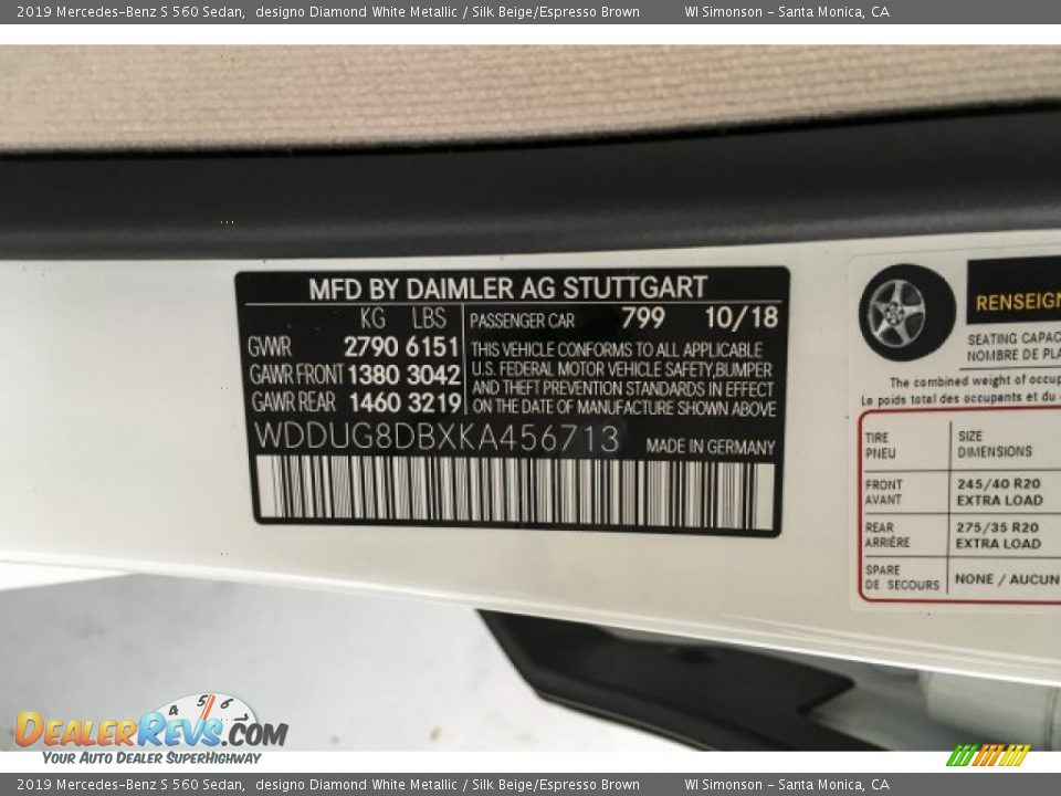 2019 Mercedes-Benz S 560 Sedan designo Diamond White Metallic / Silk Beige/Espresso Brown Photo #11