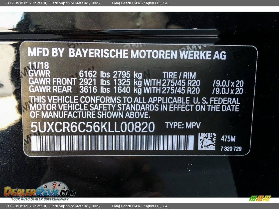 2019 BMW X5 xDrive40i Black Sapphire Metallic / Black Photo #11
