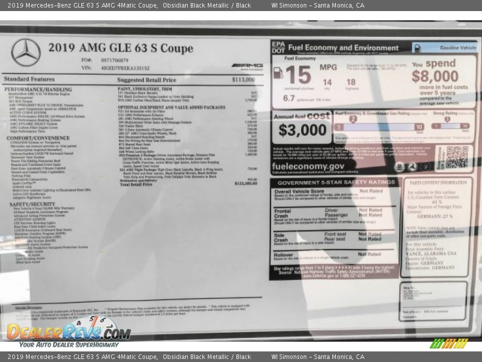 2019 Mercedes-Benz GLE 63 S AMG 4Matic Coupe Window Sticker Photo #9