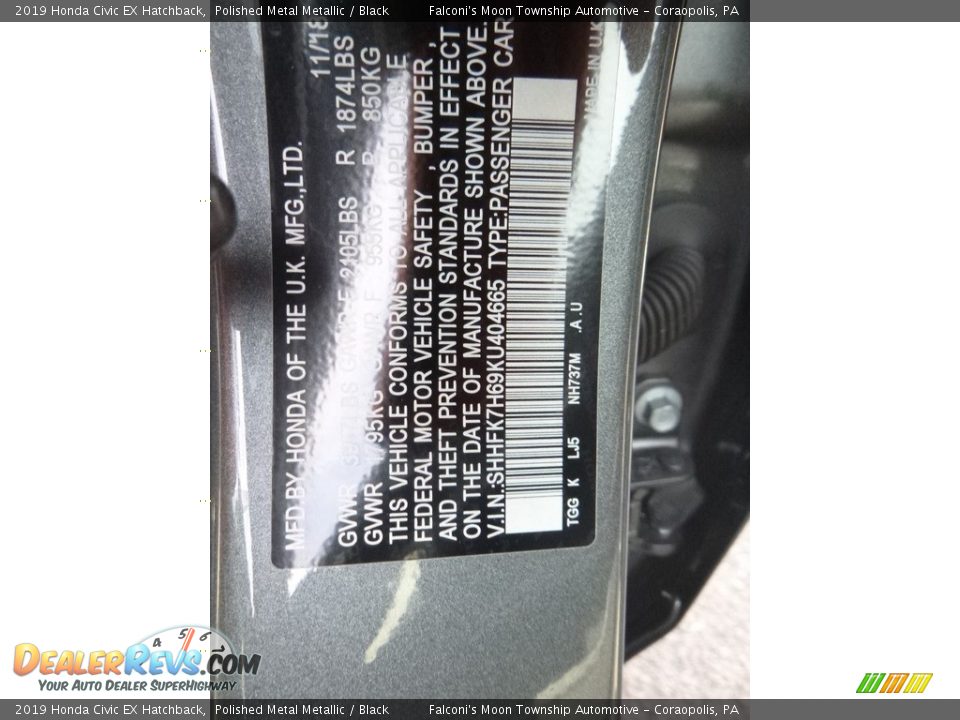 2019 Honda Civic EX Hatchback Polished Metal Metallic / Black Photo #12