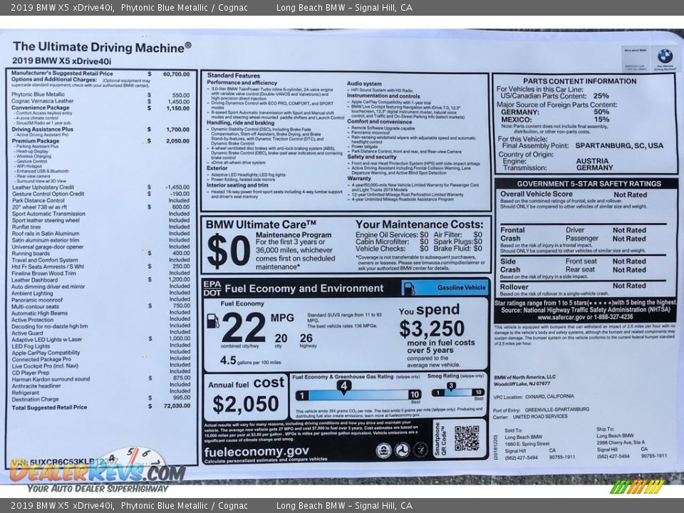 2019 BMW X5 xDrive40i Window Sticker Photo #10