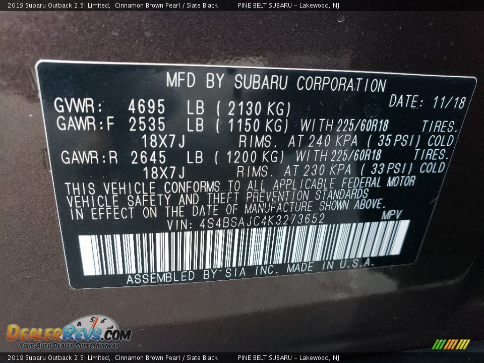 2019 Subaru Outback 2.5i Limited Cinnamon Brown Pearl / Slate Black Photo #9