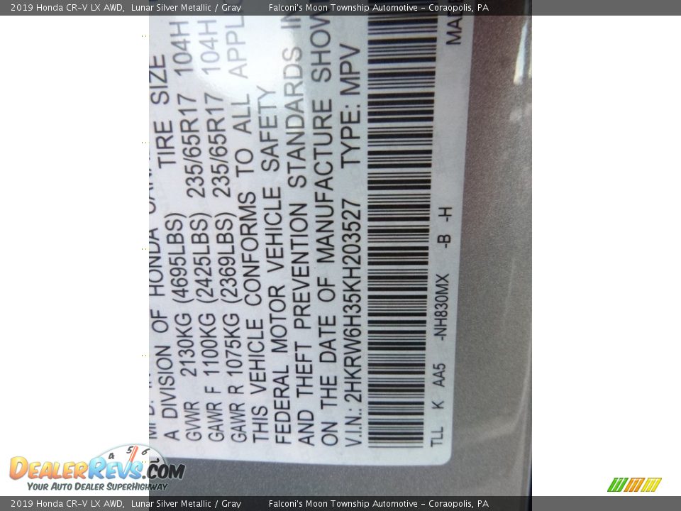 2019 Honda CR-V LX AWD Lunar Silver Metallic / Gray Photo #12