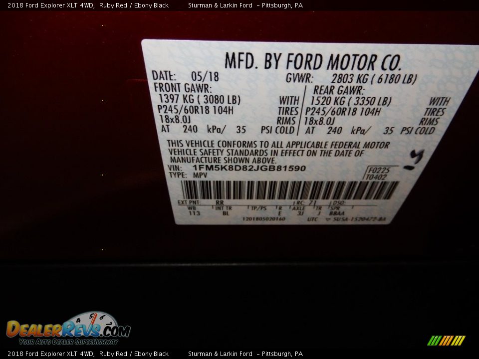 2018 Ford Explorer XLT 4WD Ruby Red / Ebony Black Photo #18