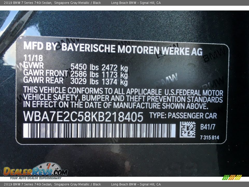2019 BMW 7 Series 740i Sedan Singapore Gray Metallic / Black Photo #11