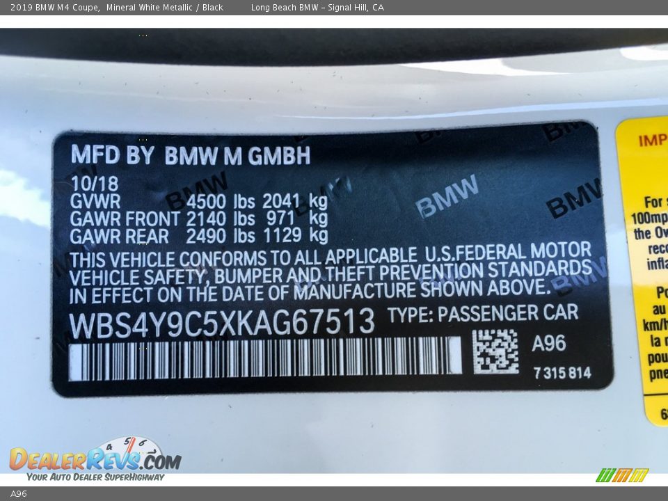 BMW Color Code A96 Mineral White Metallic