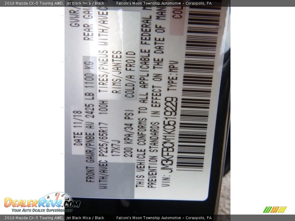 2019 Mazda CX-5 Touring AWD Jet Black Mica / Black Photo #12