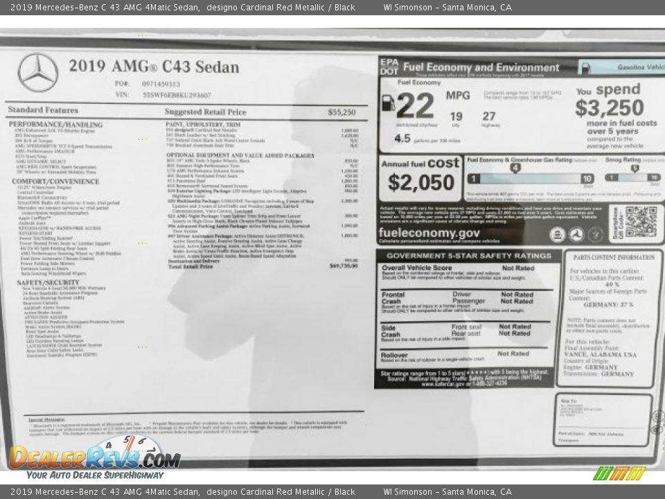 2019 Mercedes-Benz C 43 AMG 4Matic Sedan Window Sticker Photo #10