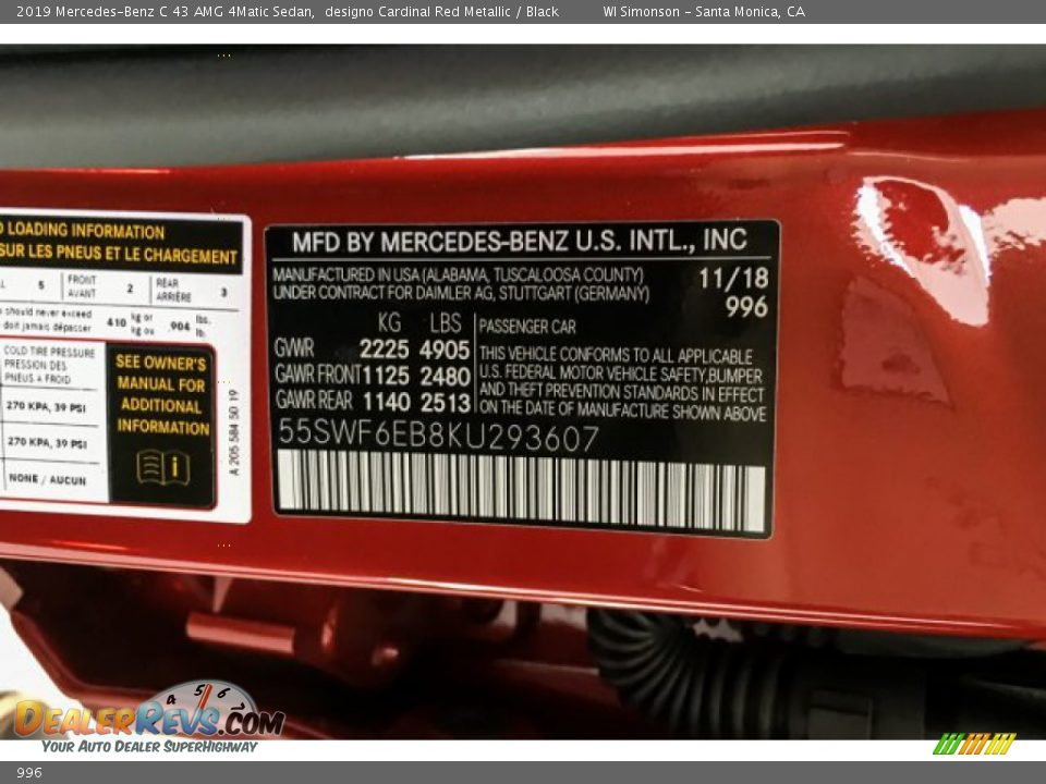 Mercedes-Benz Color Code 996 designo Cardinal Red Metallic