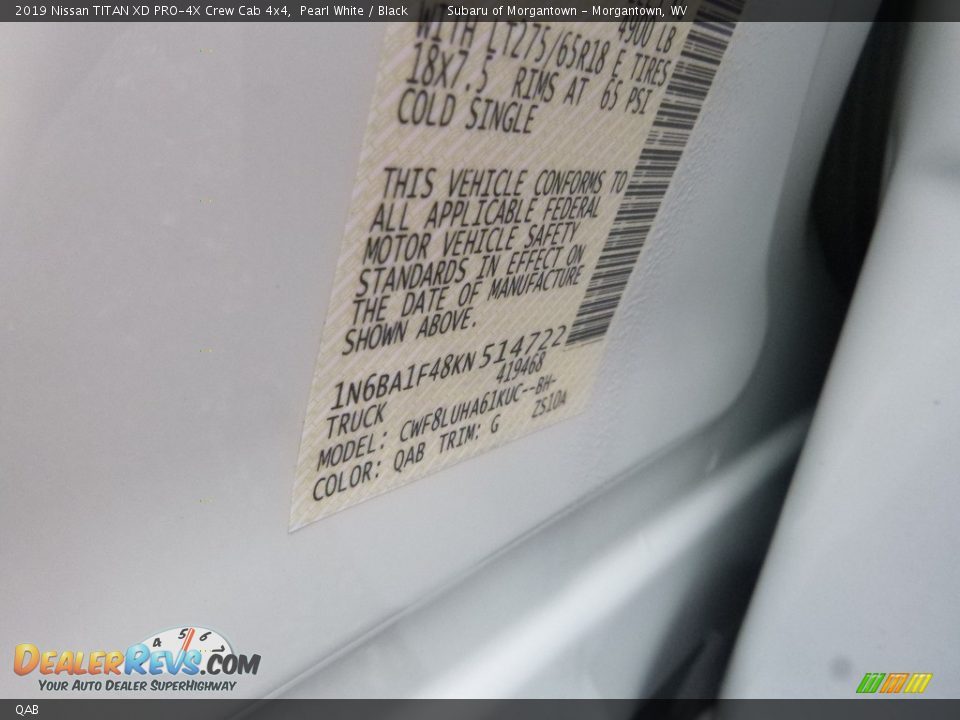 Nissan Color Code QAB Pearl White