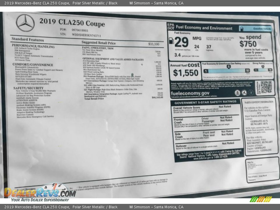 2019 Mercedes-Benz CLA 250 Coupe Polar Silver Metallic / Black Photo #10