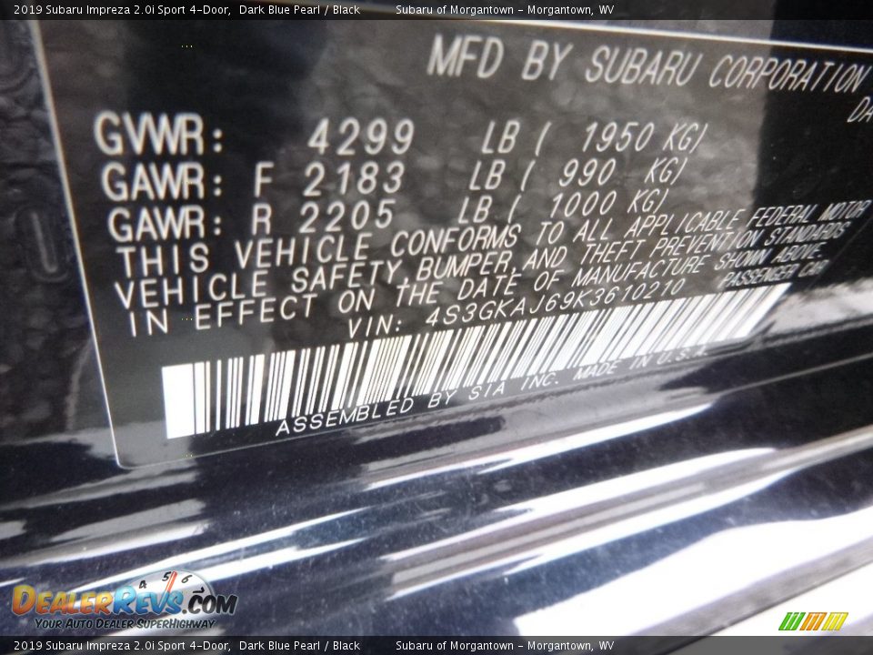 2019 Subaru Impreza 2.0i Sport 4-Door Dark Blue Pearl / Black Photo #15