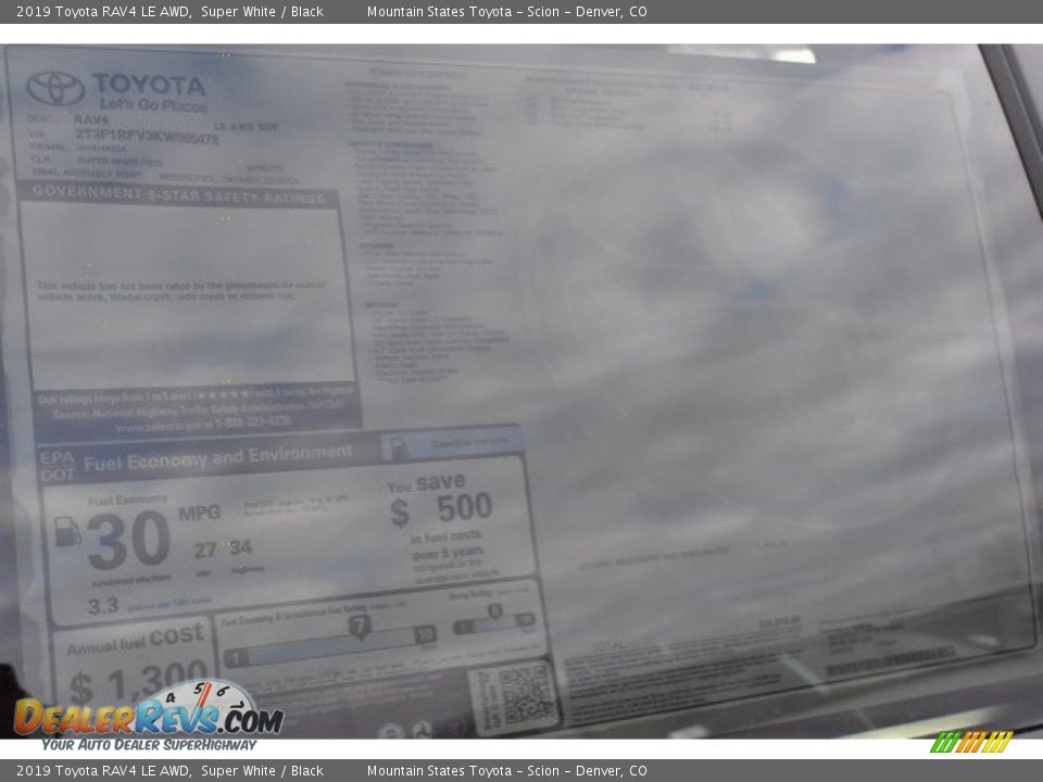 2019 Toyota RAV4 LE AWD Super White / Black Photo #36