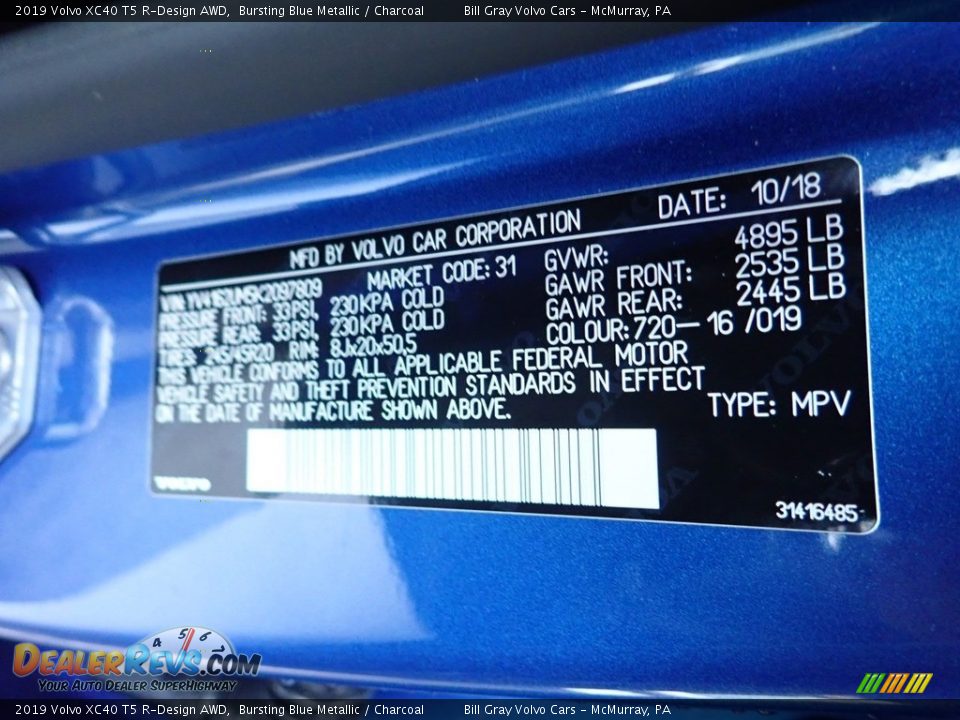 2019 Volvo XC40 T5 R-Design AWD Bursting Blue Metallic / Charcoal Photo #12