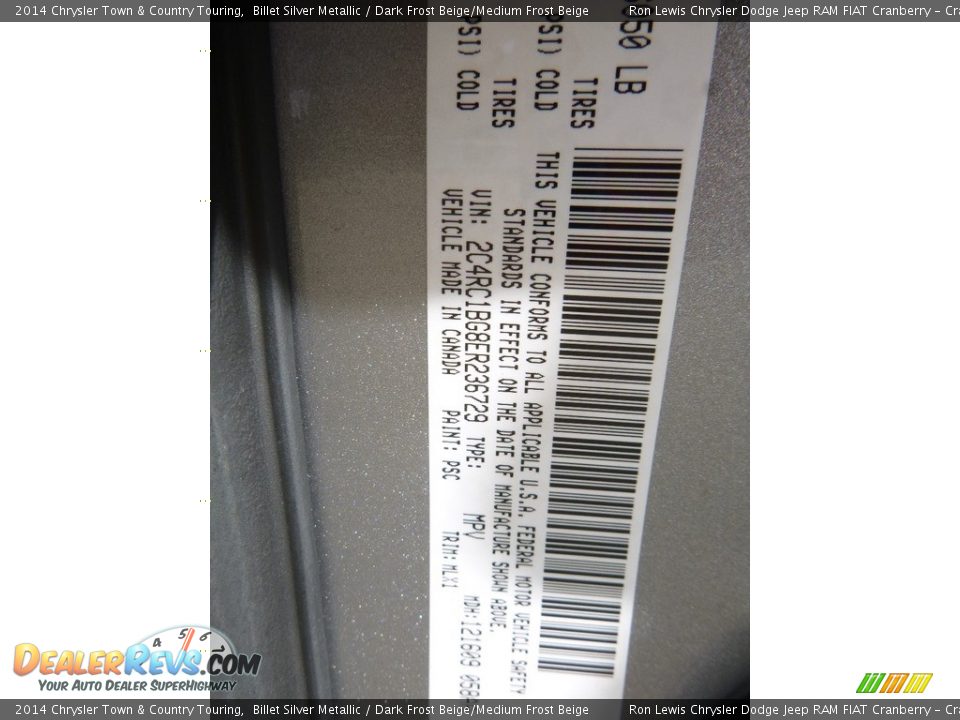 2014 Chrysler Town & Country Touring Billet Silver Metallic / Dark Frost Beige/Medium Frost Beige Photo #15