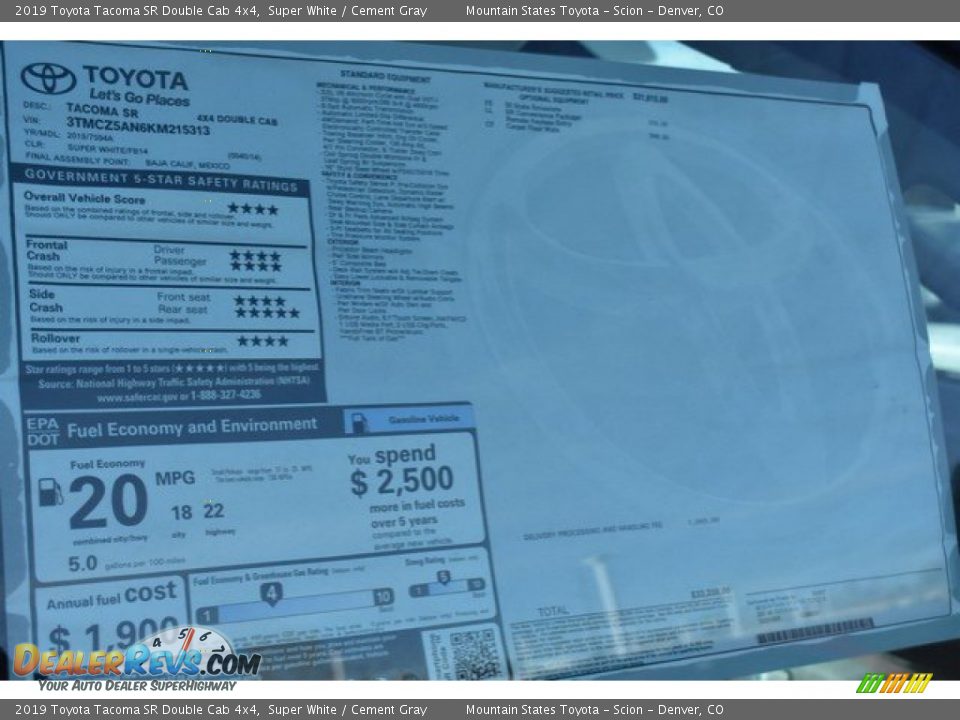 2019 Toyota Tacoma SR Double Cab 4x4 Super White / Cement Gray Photo #36