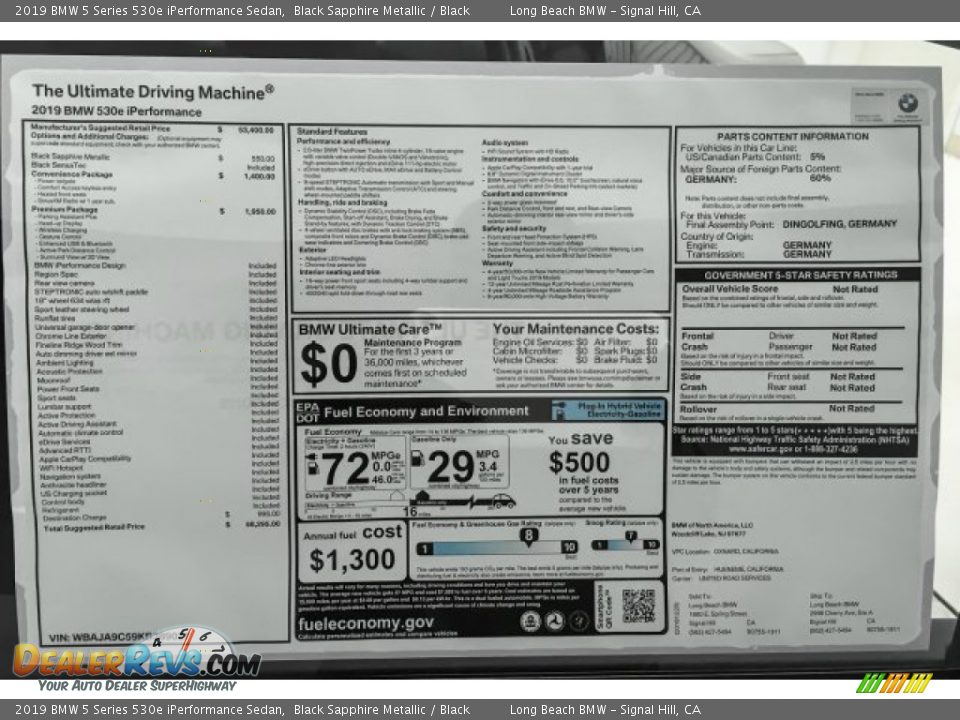 2019 BMW 5 Series 530e iPerformance Sedan Black Sapphire Metallic / Black Photo #10