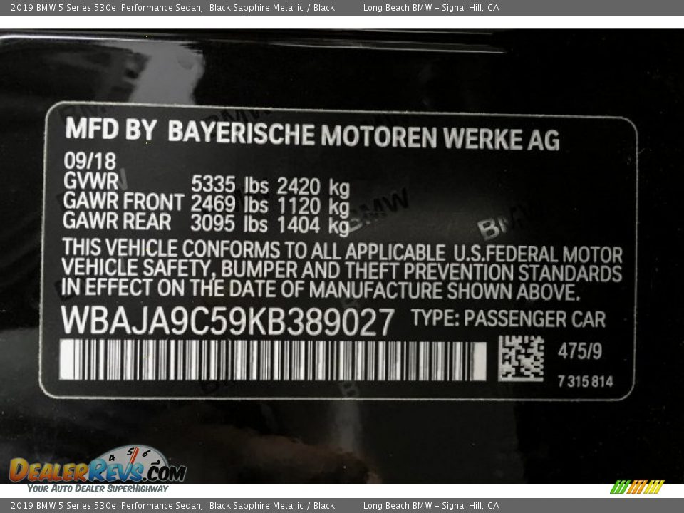 2019 BMW 5 Series 530e iPerformance Sedan Black Sapphire Metallic / Black Photo #11