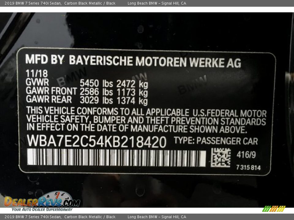 2019 BMW 7 Series 740i Sedan Carbon Black Metallic / Black Photo #11