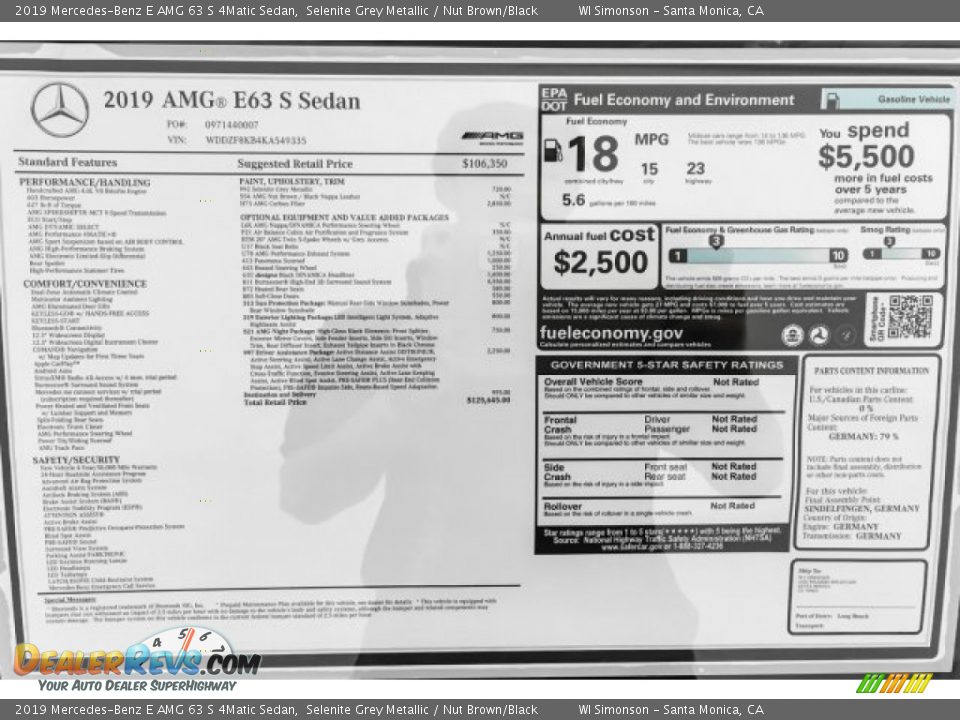 2019 Mercedes-Benz E AMG 63 S 4Matic Sedan Window Sticker Photo #10