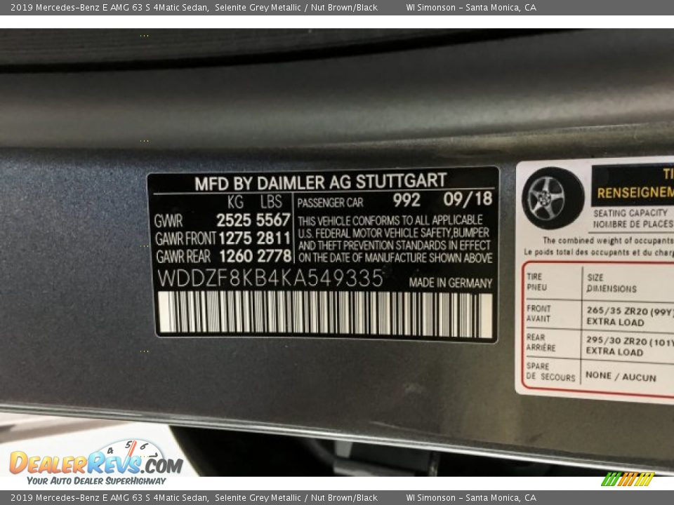 2019 Mercedes-Benz E AMG 63 S 4Matic Sedan Selenite Grey Metallic / Nut Brown/Black Photo #11