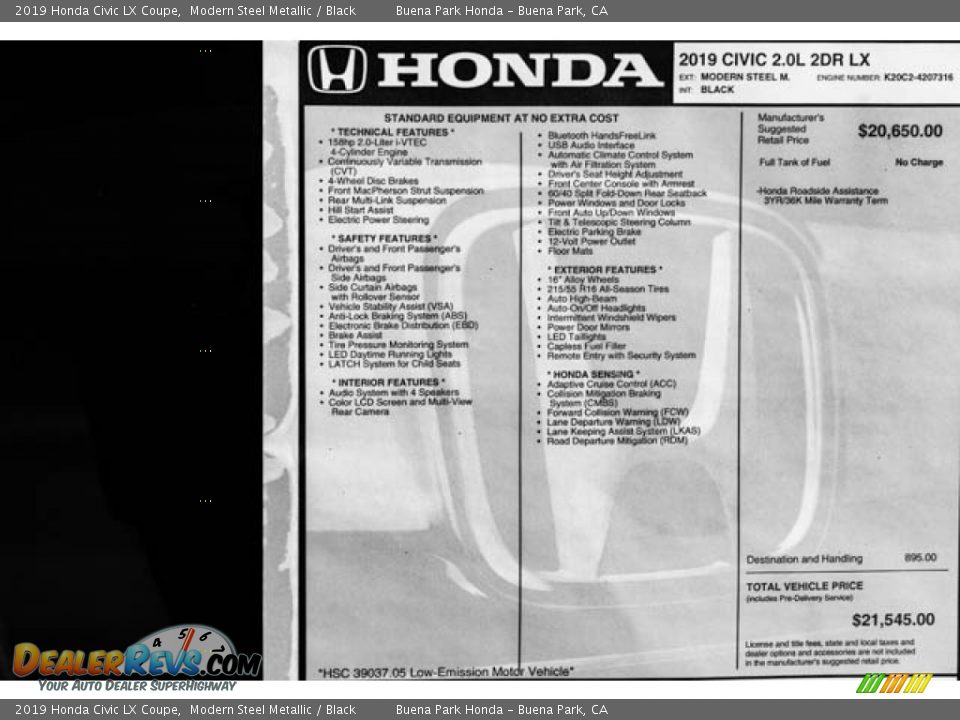 2019 Honda Civic LX Coupe Modern Steel Metallic / Black Photo #29