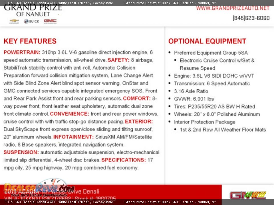 2019 GMC Acadia Denali AWD White Frost Tricoat / Cocoa/Shale Photo #10